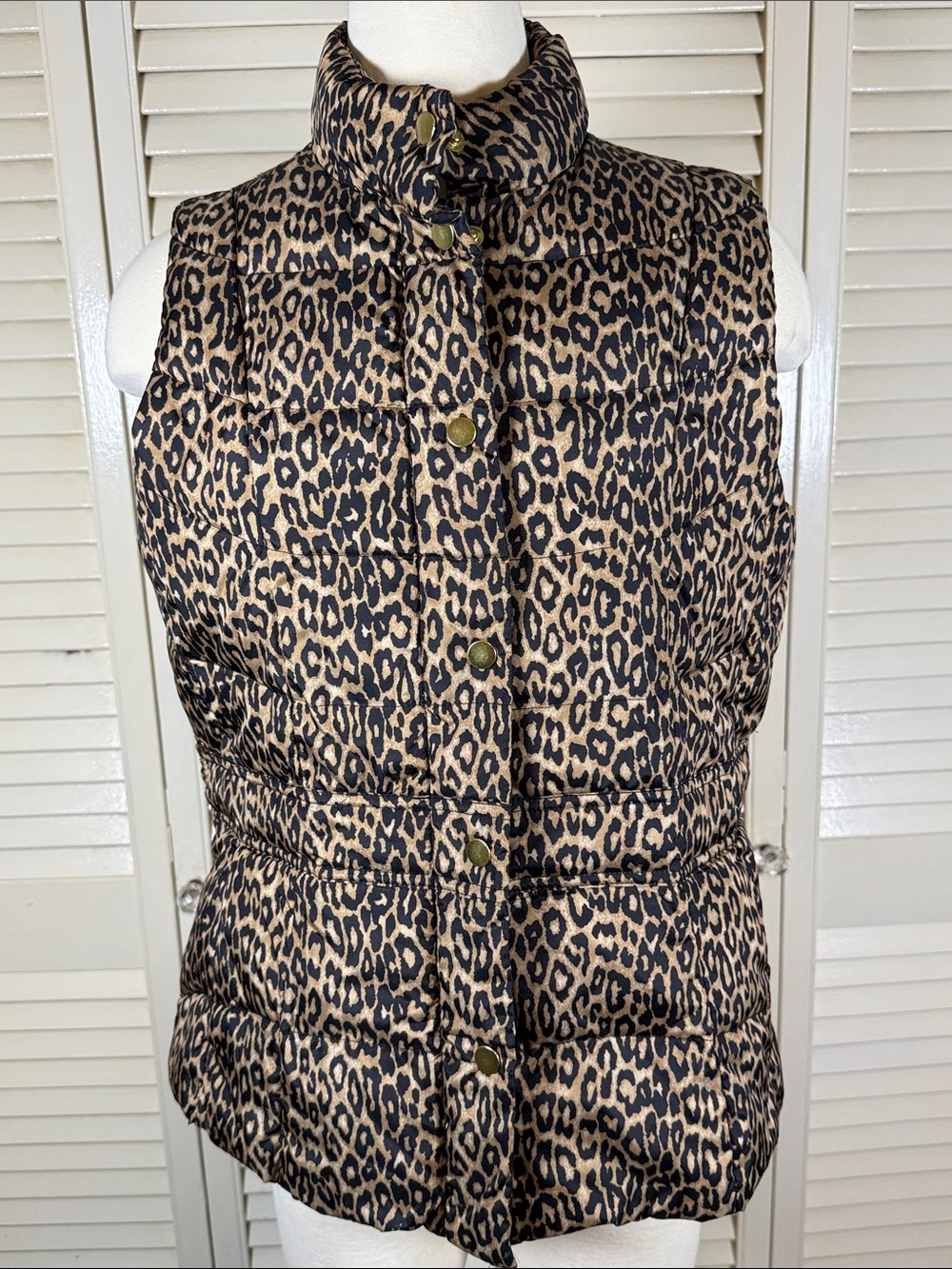 Madison Leopard Print Puffer Vest Cheetah Large Quilted with Pockets